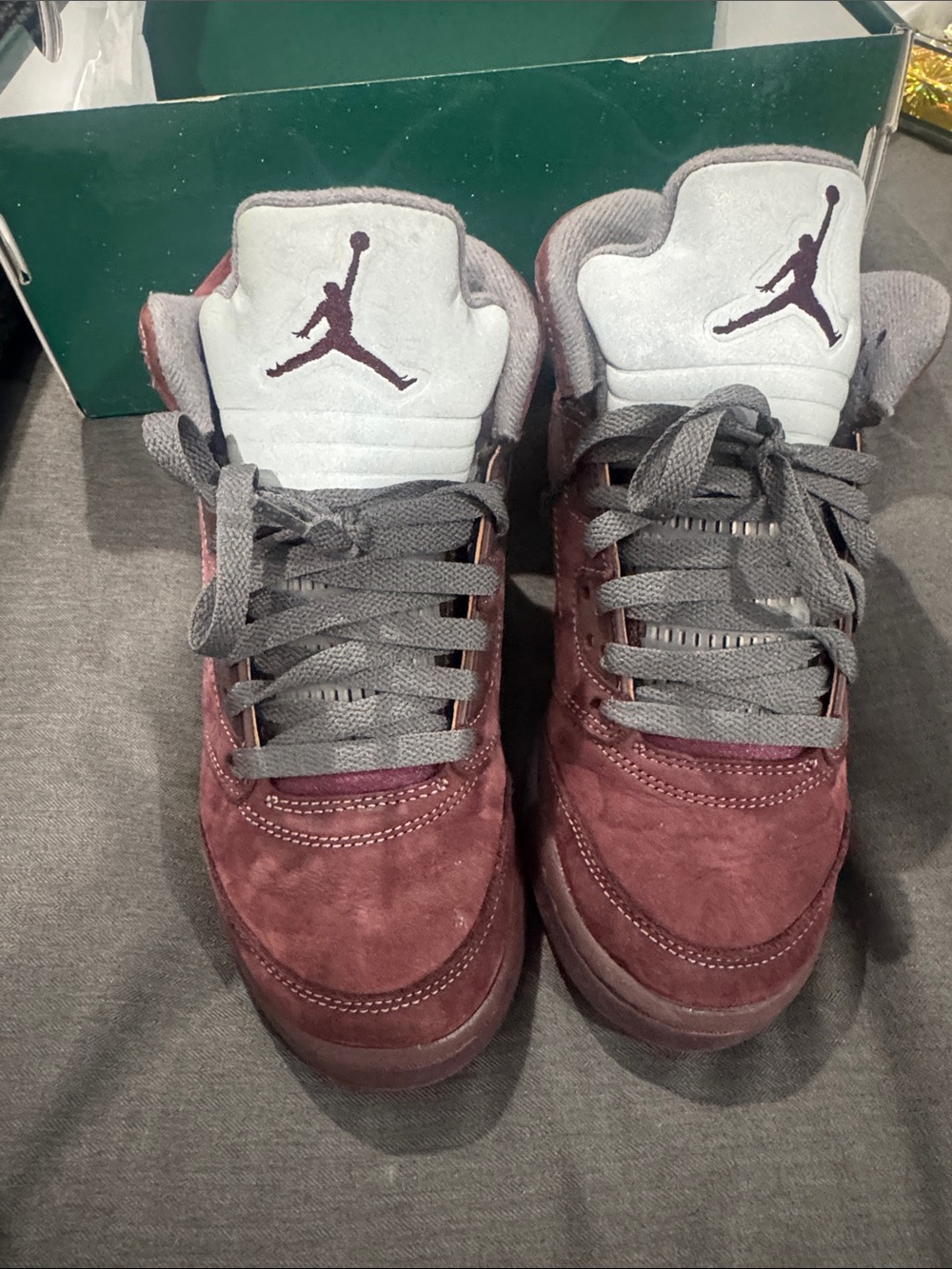 Jordan Kids Burgundy and Grey Suede Sneakers